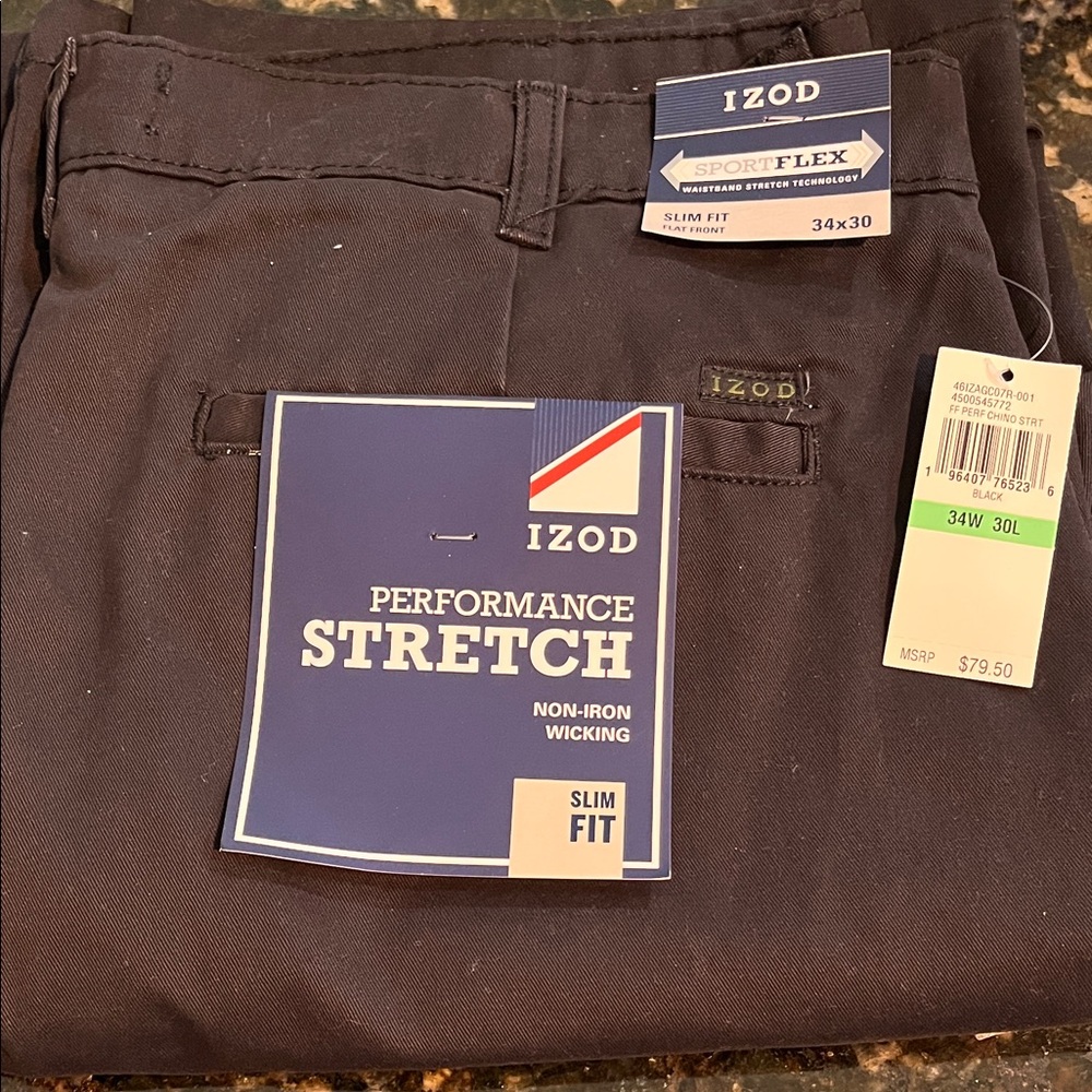 Izod Men's Charcoal Performance Stretch Chinos